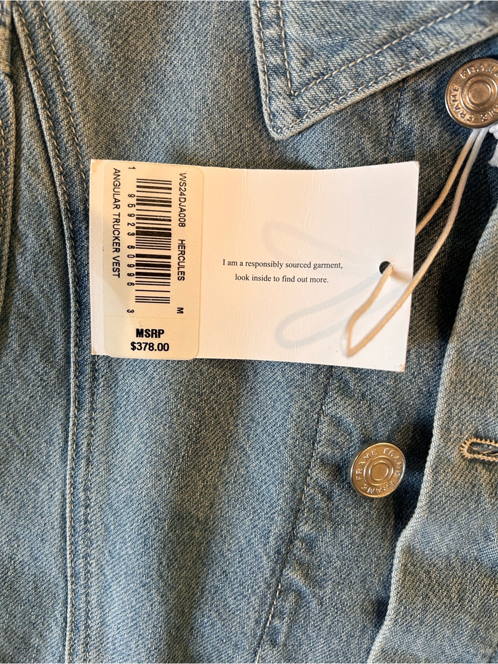 FRAME Sleeveless Denim Vest in Light Blue NWT. $378 Retail - Picture 3 of 8
